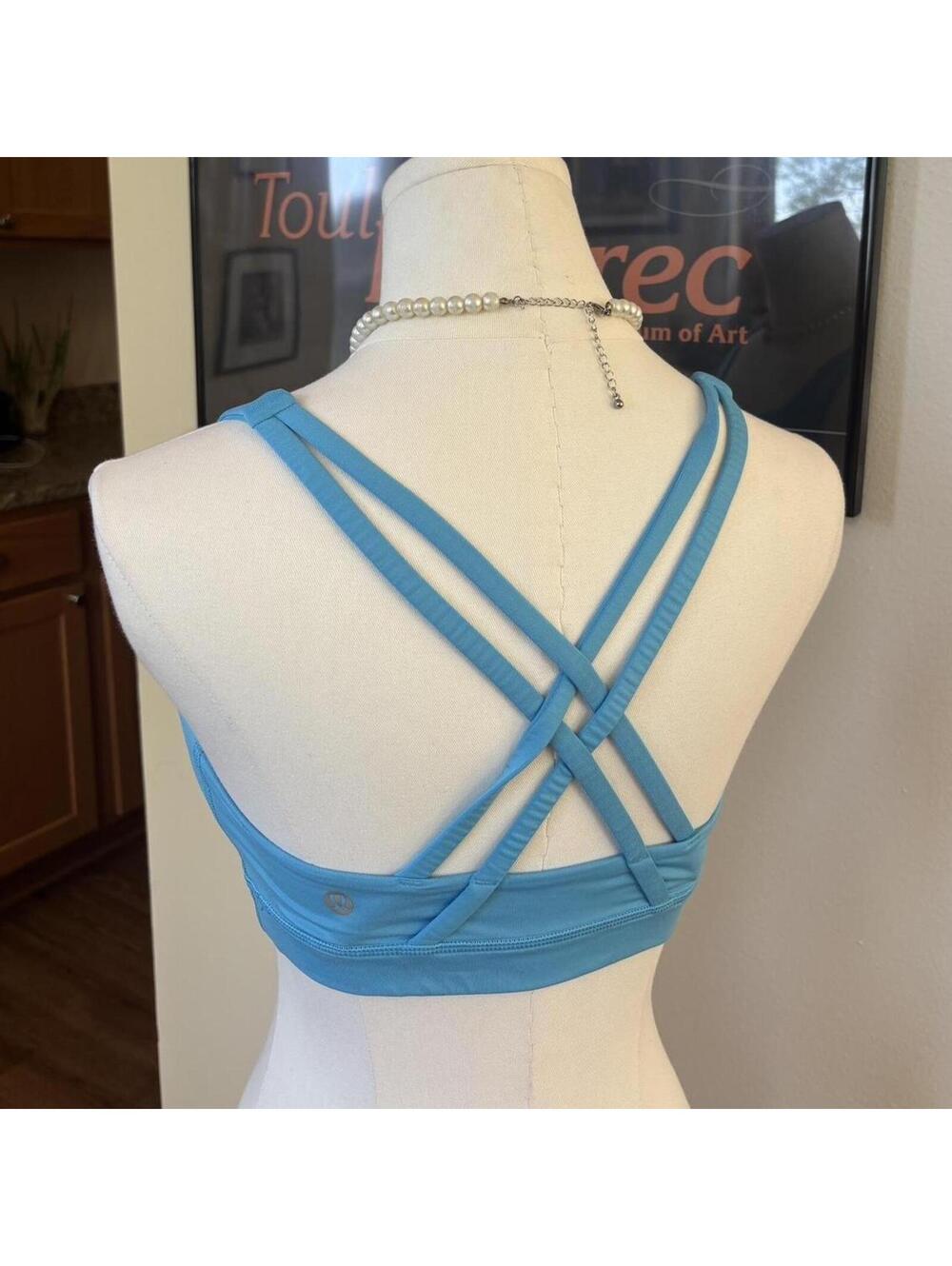 Lululemon Aqua Blue Strappy Back Sports Bra Yoga Pilates Top